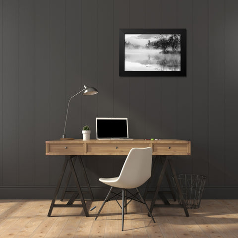 Fog On The Lake 2 Black Modern Wood Framed Art Print by Linden, Sally