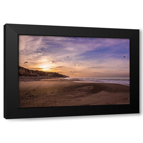 Morning Beach Walk Black Modern Wood Framed Art Print by Linden, Sally