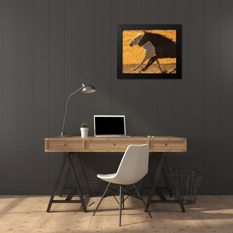 Horse Race Black Modern Wood Framed Art Print by Linden, Sally