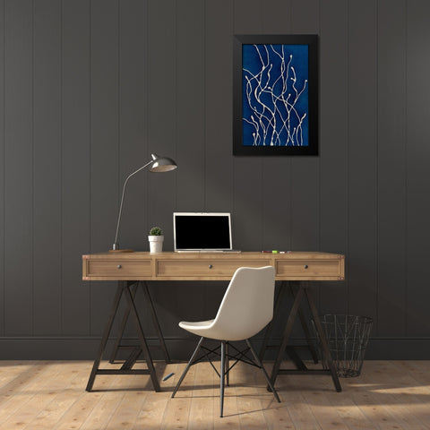 Blue Ferns Black Modern Wood Framed Art Print by Van, Laura