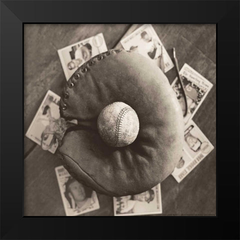 Baseball Cards Black Modern Wood Framed Art Print by Messer, Judy B.