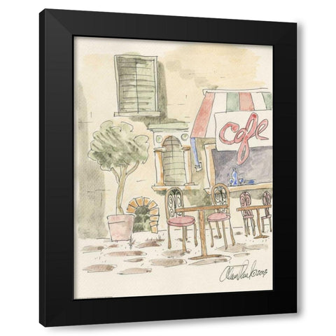 Sidewalk Cafe Black Modern Wood Framed Art Print with Double Matting by Paul, Alan