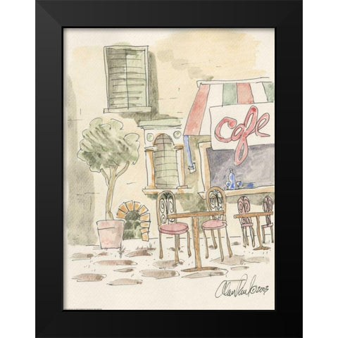 Sidewalk Cafe Black Modern Wood Framed Art Print by Paul, Alan