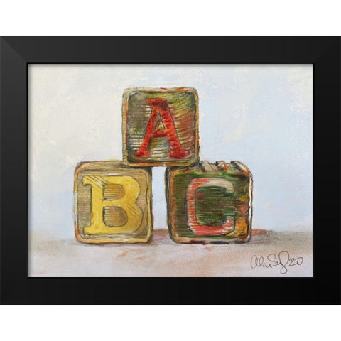 Abc Blocks Black Modern Wood Framed Art Print by Segal, Alan