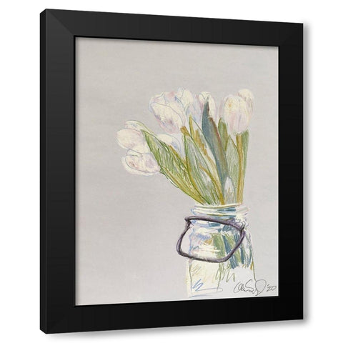White Tulips Black Modern Wood Framed Art Print by Segal, Alan