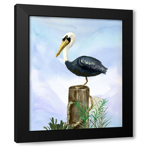 Pelican Black Modern Wood Framed Art Print by Sokal, Patti