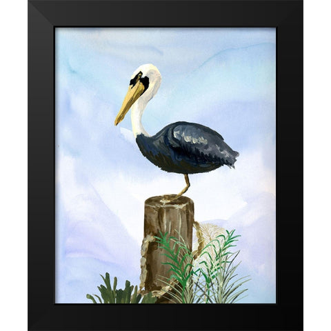 Pelican Black Modern Wood Framed Art Print by Sokal, Patti