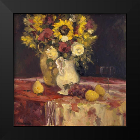 Sunflowers And Wine Black Modern Wood Framed Art Print by Stevens, Allayn