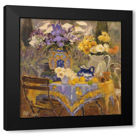 Garden Table Black Modern Wood Framed Art Print with Double Matting by Stevens, Allayn