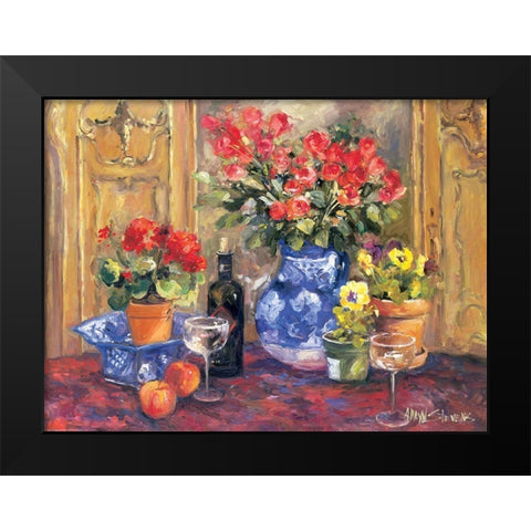 Red Flowers Black Modern Wood Framed Art Print by Stevens, Allayn