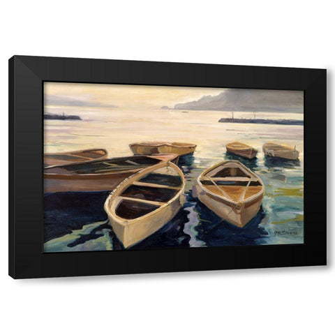 Sunset Marina Black Modern Wood Framed Art Print with Double Matting by Stevens, Allayn