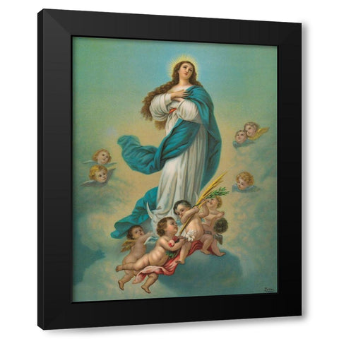MADONNA MIT ENGELN Black Modern Wood Framed Art Print by Anonymous