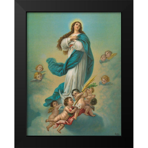 MADONNA MIT ENGELN Black Modern Wood Framed Art Print by Anonymous