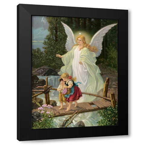 Guardian Angel Black Modern Wood Framed Art Print with Double Matting by Anonymous