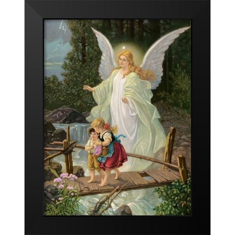 Guardian Angel Black Modern Wood Framed Art Print by Anonymous