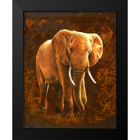 Elephant 01 Black Modern Wood Framed Art Print by Chamard, Jean-Marc