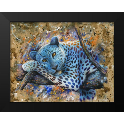Leopard Black Modern Wood Framed Art Print by Chamard, Jean-Marc