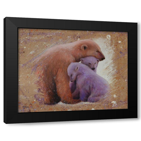 Polar bear with two cubs Black Modern Wood Framed Art Print by Chamard, Jean-Marc