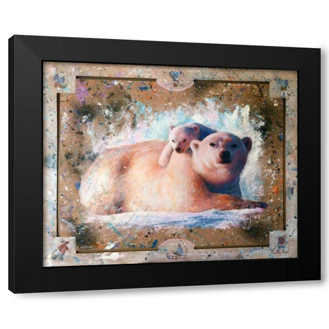 Polar bear with cub 01 Black Modern Wood Framed Art Print by Chamard, Jean-Marc