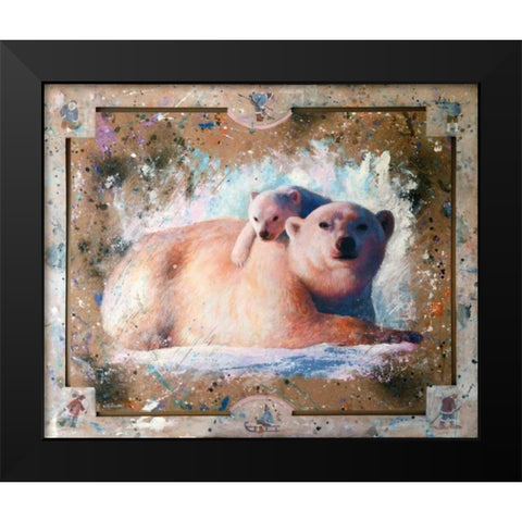 Polar bear with cub 01 Black Modern Wood Framed Art Print by Chamard, Jean-Marc