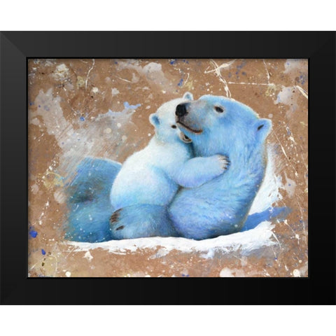 Polar bear with cub 02 Black Modern Wood Framed Art Print by Chamard, Jean-Marc