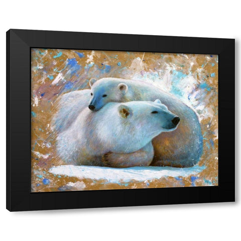 Polar Bear with cub 03 Black Modern Wood Framed Art Print by Chamard, Jean-Marc