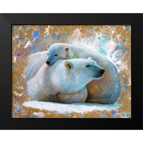Polar Bear with cub 03 Black Modern Wood Framed Art Print by Chamard, Jean-Marc