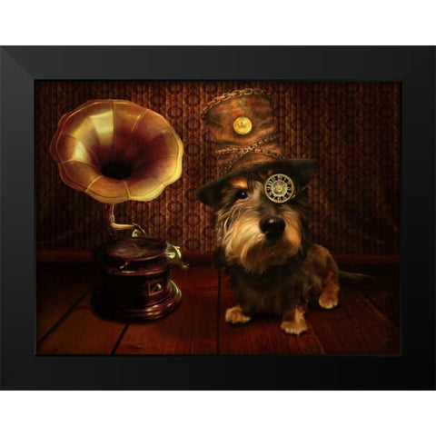 Steampunk Dog Black Modern Wood Framed Art Print by Babette