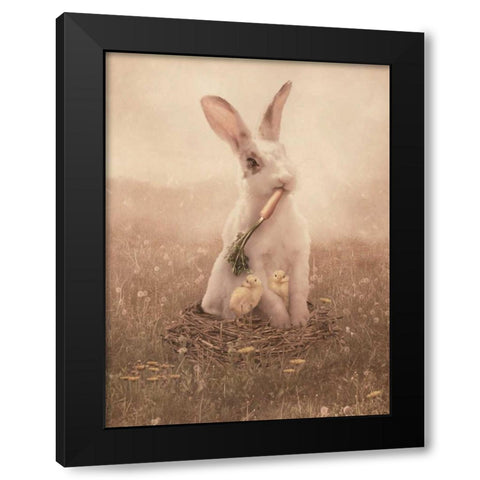 Easter Bunny Black Modern Wood Framed Art Print by Babette