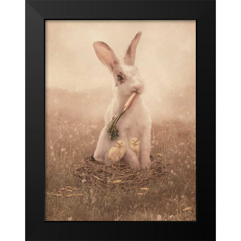Easter Bunny Black Modern Wood Framed Art Print by Babette