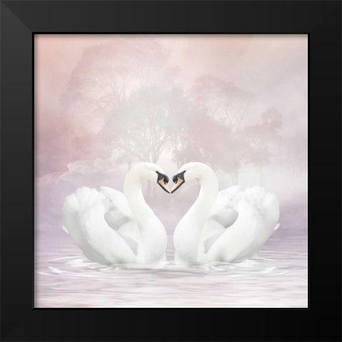 Love Swans Black Modern Wood Framed Art Print by Babette