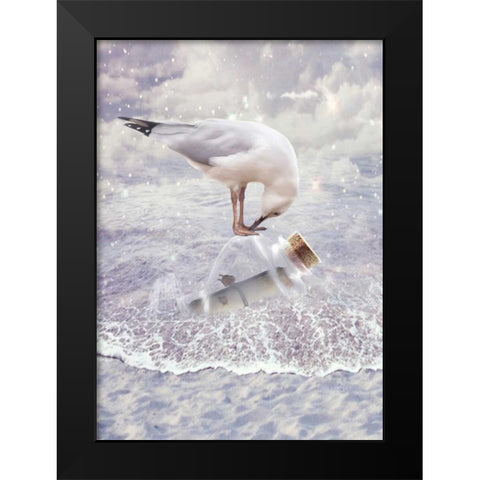 Bottle and Seagull Black Modern Wood Framed Art Print by Babette