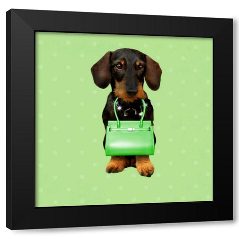 Teckel Green Black Modern Wood Framed Art Print by Babette