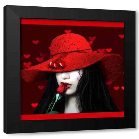 Love-Hearts Black Modern Wood Framed Art Print with Double Matting by Babette