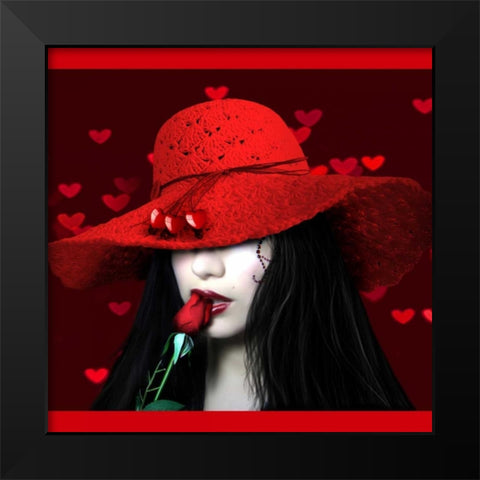 Love-Hearts Black Modern Wood Framed Art Print by Babette