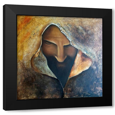 Rosto Jesus Black Modern Wood Framed Art Print by Herrera, Leticia