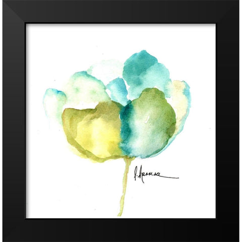 Flor Azul Verde Black Modern Wood Framed Art Print by Herrera, Leticia