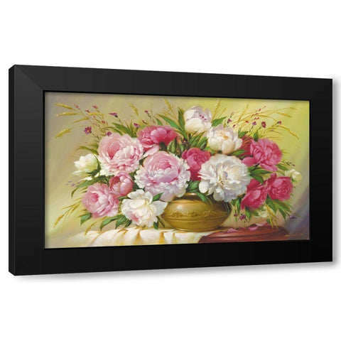 Spring Roses Black Modern Wood Framed Art Print by Dvoretskiy, Petrovich