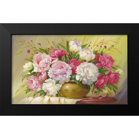 Spring Roses Black Modern Wood Framed Art Print by Dvoretskiy, Petrovich