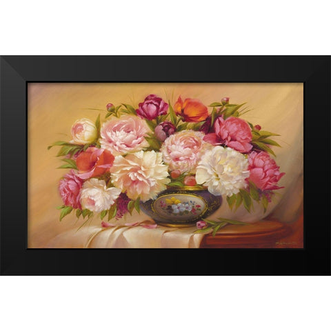 Colorful Roses Black Modern Wood Framed Art Print by Dvoretskiy, Petrovich