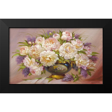 Roses and Lilacs Black Modern Wood Framed Art Print by Dvoretskiy, Petrovich