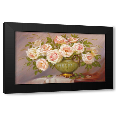 Soft pink Roses Black Modern Wood Framed Art Print with Double Matting by Dvoretskiy, Petrovich