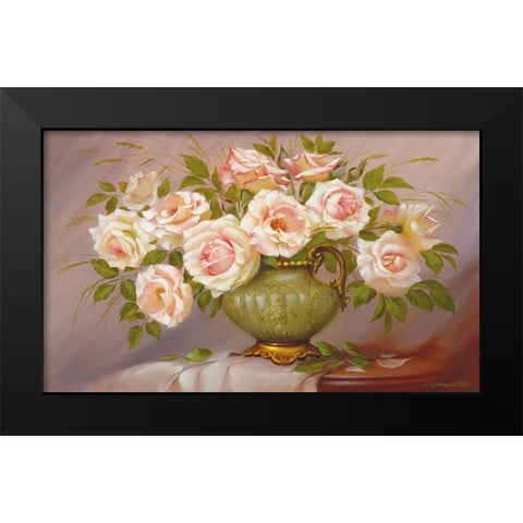 Soft pink Roses Black Modern Wood Framed Art Print by Dvoretskiy, Petrovich