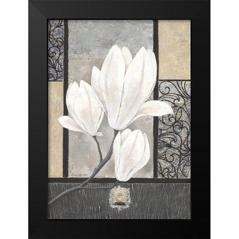White Magnolia Black Modern Wood Framed Art Print by Ancilotti, Claudia