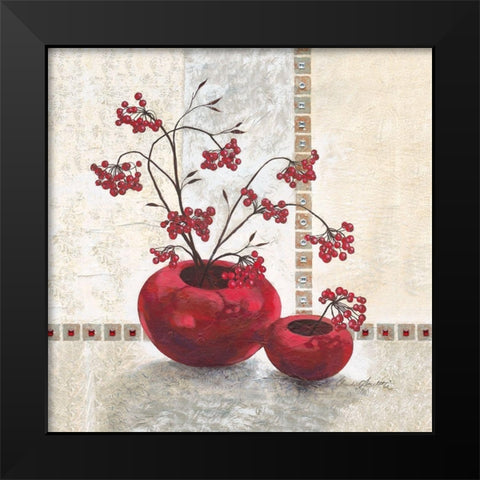 Red Berries Black Modern Wood Framed Art Print by Ancilotti, Claudia