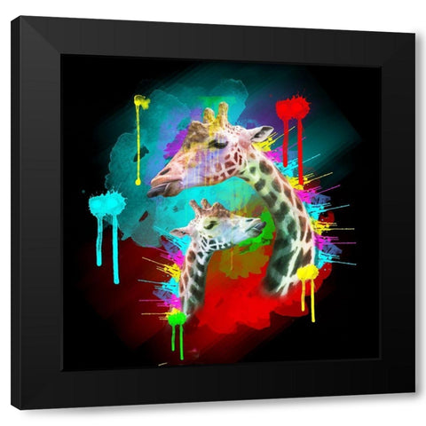 Giraffe 2 Black Modern Wood Framed Art Print by Henk van Gog