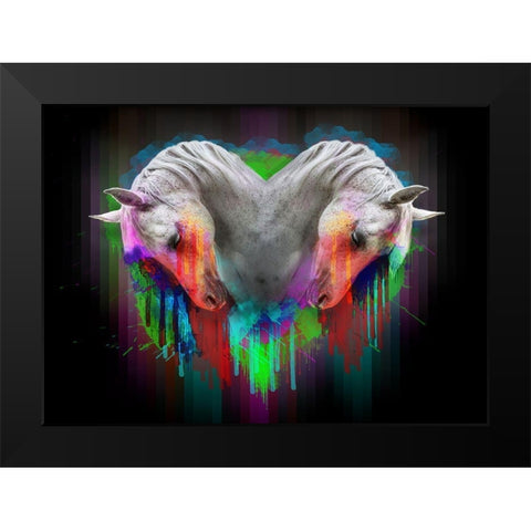 Horses 1 Black Modern Wood Framed Art Print by Henk van Gog