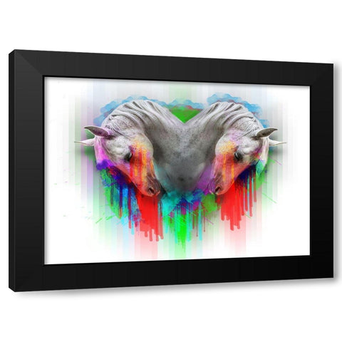 Horses 2 Black Modern Wood Framed Art Print by Henk van Gog