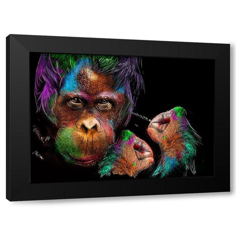 Monkey Black Modern Wood Framed Art Print by Henk van Gog