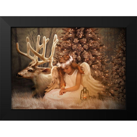 Christmas Angel Black Modern Wood Framed Art Print by Babette